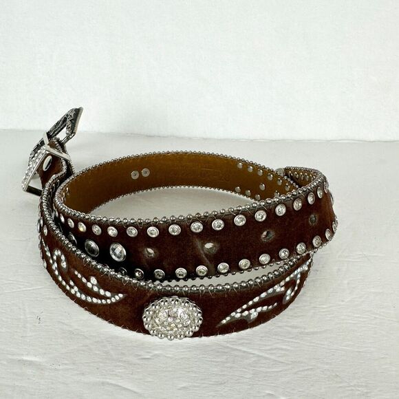 Nocona Belt Co Womens Leather Western Rhinestone Belt Size 28 Bling Studded 1.25 main image 6
